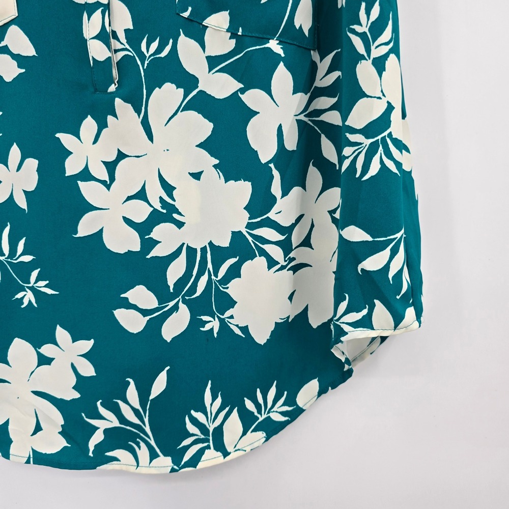 New Torrid Harper Teal Green White Floral Flutter‎ Sleeve Blouse Size 00 M/L 10 - Picture 7 of 11
